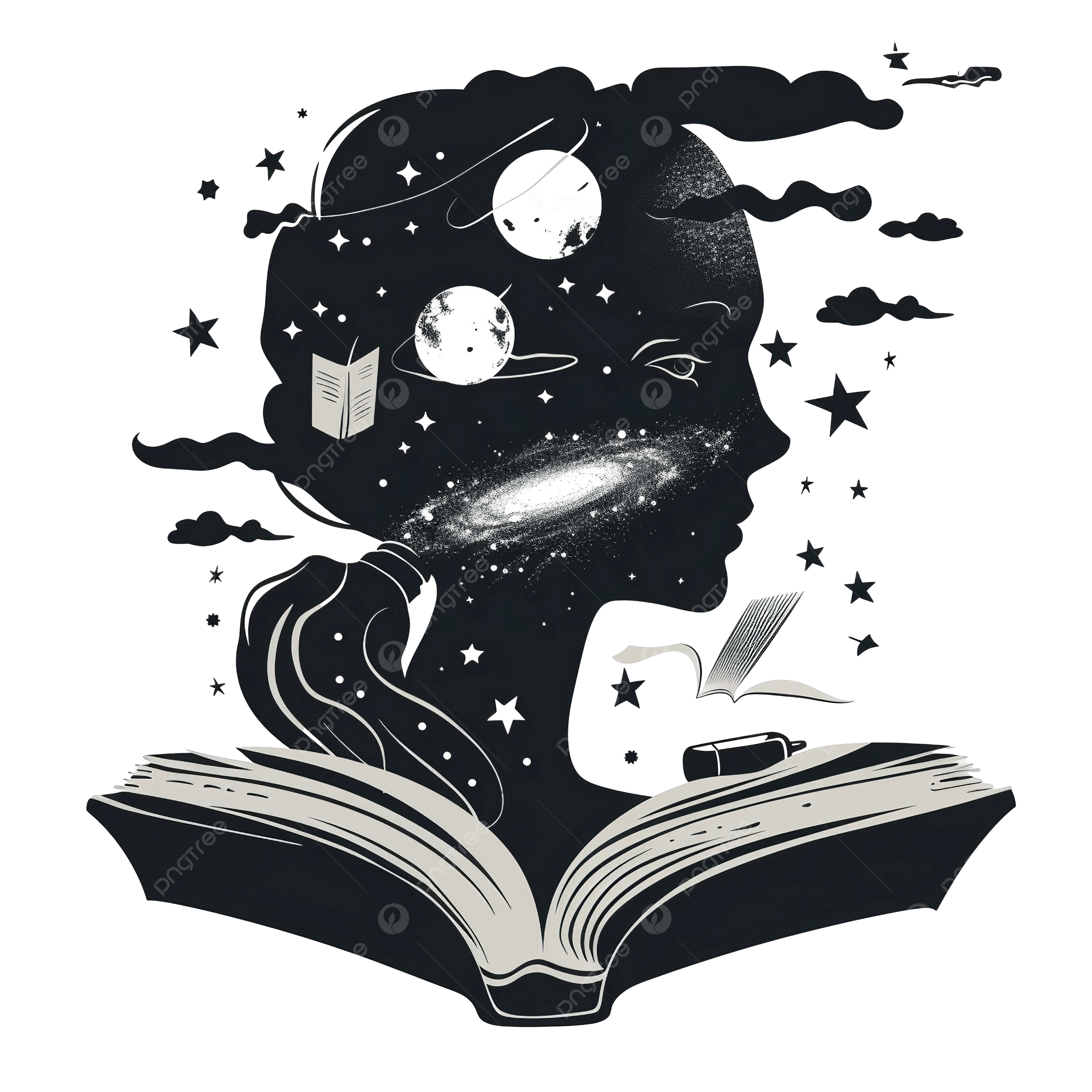 Black and white illustration of a parent reading a story with a child, showing the importance of storytelling for children.